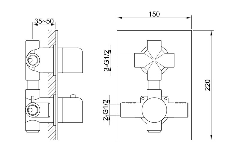 Kohlman Excelent termostatyczna bateria 3-drożna podtynkowa chrom QW433H