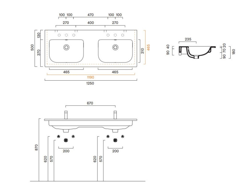 Catalano Italy 120 umywalka podwójna 120x50 z 2 otworami biały Cataglaze+ 0721272001