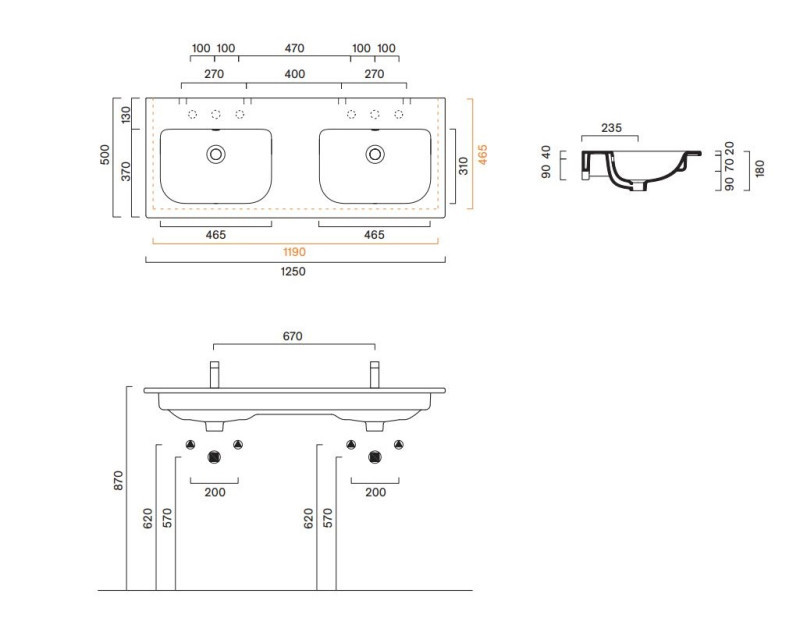 Catalano Italy 120 umywalka podwójna 120x50 bez otworów biały Cataglaze+ 0721270001