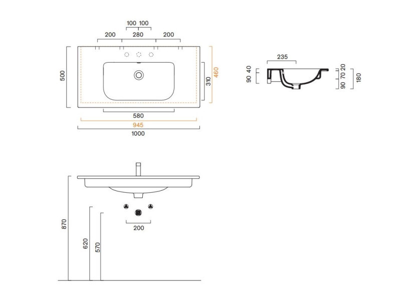 Catalano Italy umywalka z blatem 100x50 bez otworu biały Cataglaze+ 0721010001