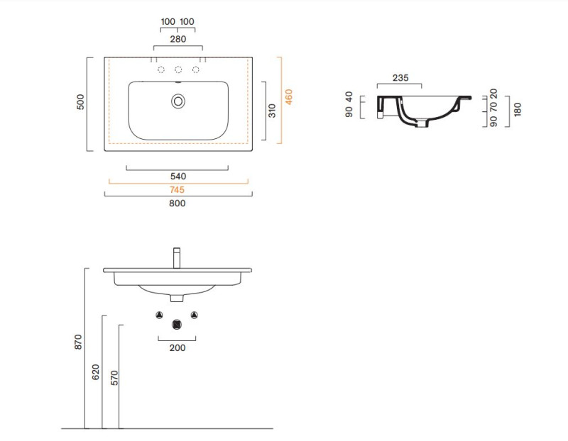 Catalano Italy umywalka z blatem 80x50 z otworem biały Cataglaze+ 0720811001