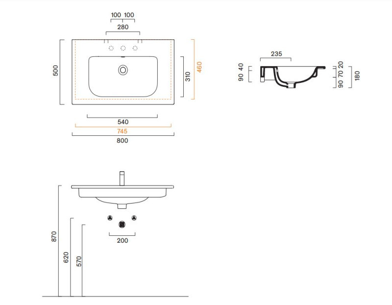 Catalano Italy umywalka z blatem 80x50 bez otworu biały Cataglaze+ 0720810001
