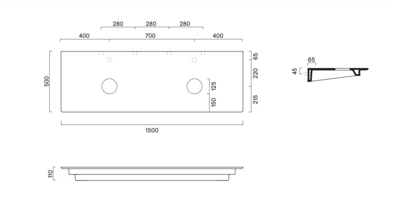 Catalano Ceramic Top blat ceramiczny 150x50 pod 2 umywalki biały połysk Cataglaze 0831510001