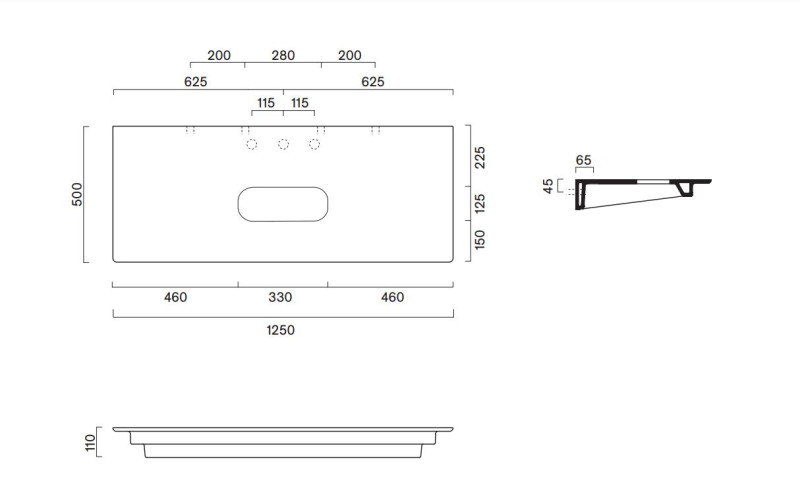 Catalano Ceramic Top blat ceramiczny 125x50 pod 1 umywalkę biały połysk Cataglaze 0831250001
