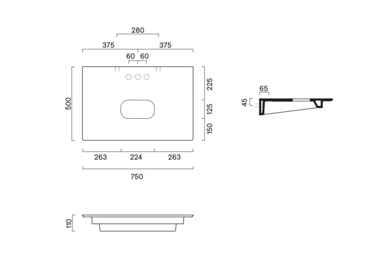 Catalano Ceramic Top blat ceramiczny 75x50 pod 1 umywalkę biały połysk Cataglaze 0830750001