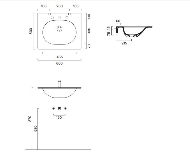 Catalano Sfera 60 umywalka z blatem ceramicznym 60x50 biały połysk Cataglaze 0520610001