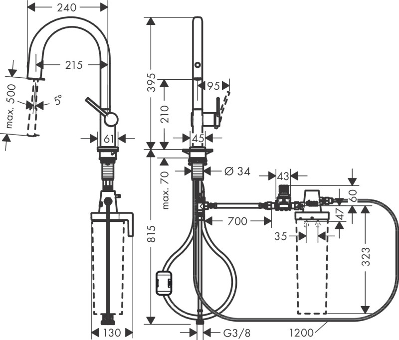 Hansgrohe Aqittura M91 FilterSystem 210 1jet bateria kuchenna z wyciąganą wylewką stal szlachetna 76803800