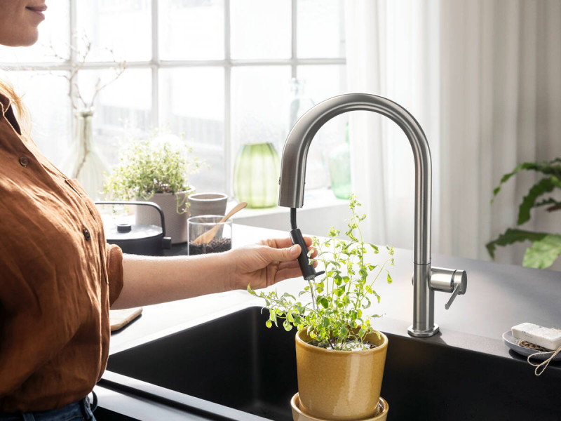 Hansgrohe Aqittura M91 FilterSystem 210 1jet bateria kuchenna z wyciąganą wylewką stal szlachetna 76803800