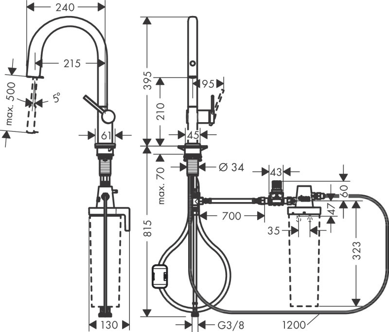 Hansgrohe Aqittura M91 FilterSystem 210 1jet bateria kuchenna z wyciąganą wylewką chrom matowy 76803670