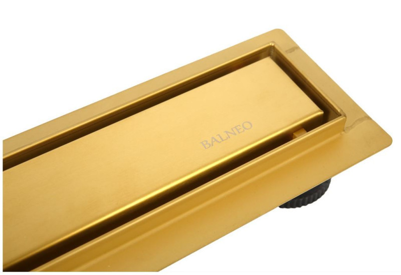 Balneo Duplex Next Gold odpływ liniowy 90 cm, niski syfon, ruszt dwustronny złoty szczotkowany BR-90N