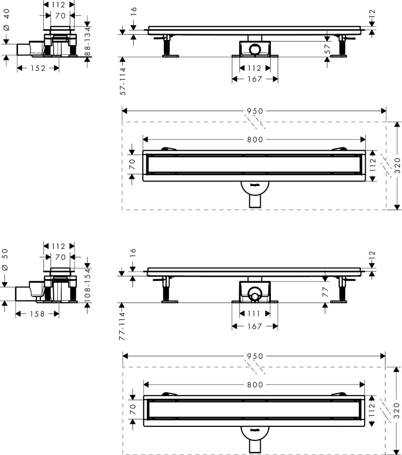 Hansgrohe RainDrain Go kompletny odpływ liniowy 80 cm ruszt ozdobny / do wyłożenia płytkami stal szcztokowana 56273800