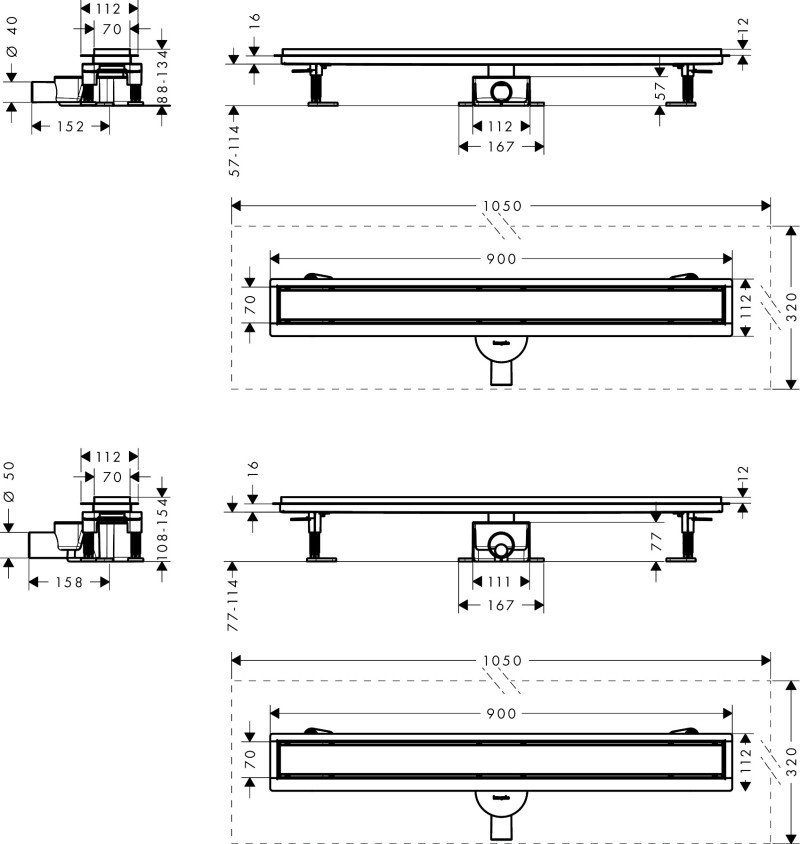 Hansgrohe RainDrain Go kompletny odpływ liniowy 90 cm ruszt ozdobny / do wyłożenia płytkami stal szcztokowana 56274800
