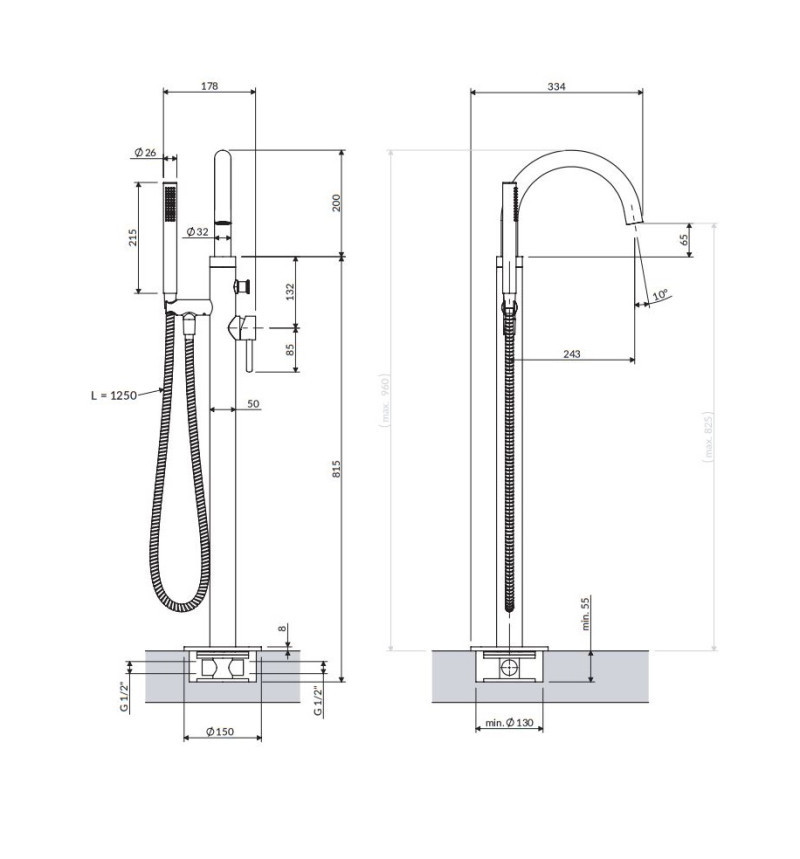 Omnires Y bateria wannowa wolnostojąca miedź szczotkowana Y1233-SCPB