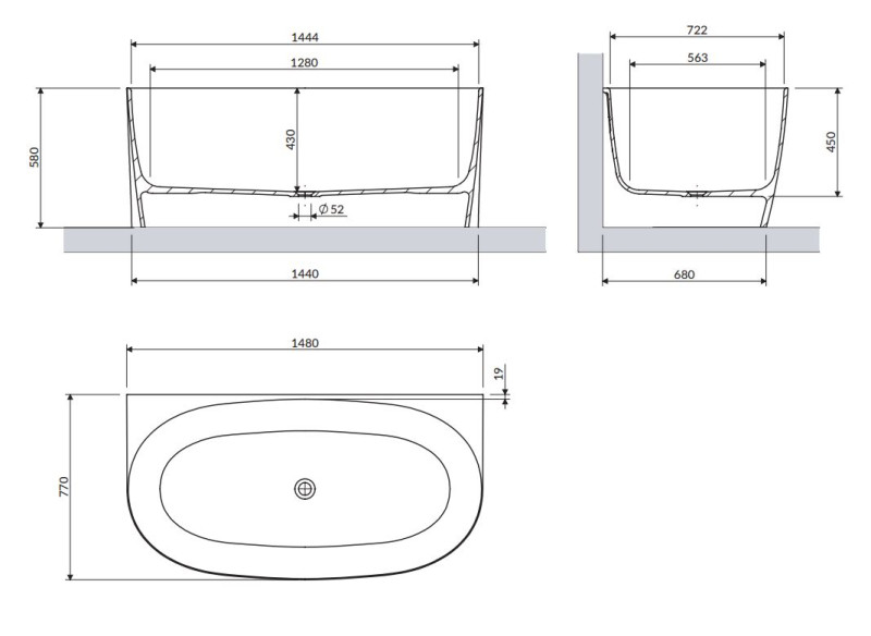 Omnires Marble+ Valencia wanna przyścienna 148x77 lany marmur biały połysk VALENCIA148WPBP
