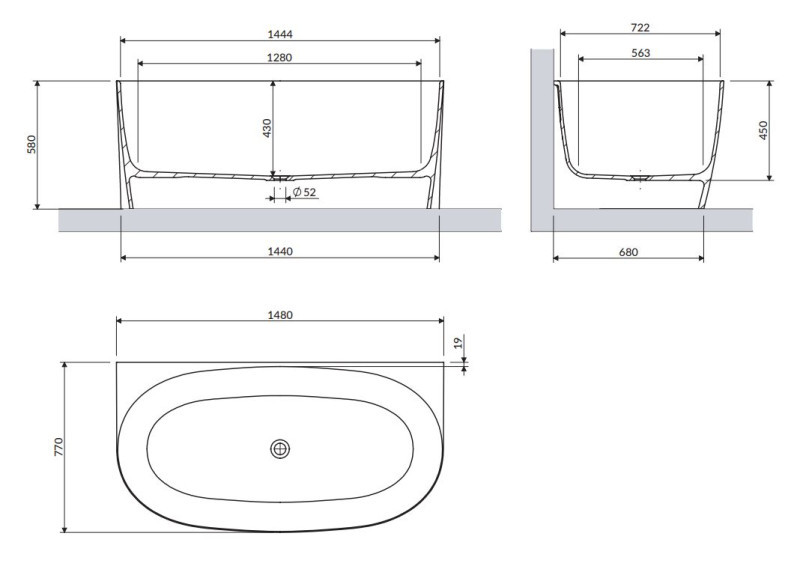 Omnires Marble+ Valencia wanna przyścienna 148x77 lany marmur biały mat VALENCIA148WPBM