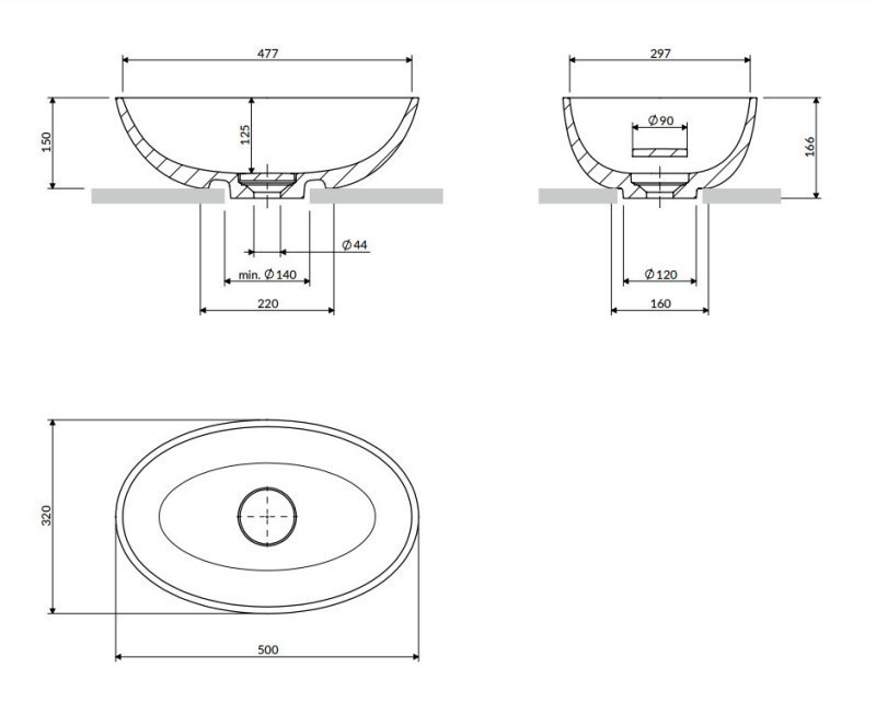 Omnires Shell M+ umywalka nablatowa 50x32 cm ash grey mat SHELL500UNAG