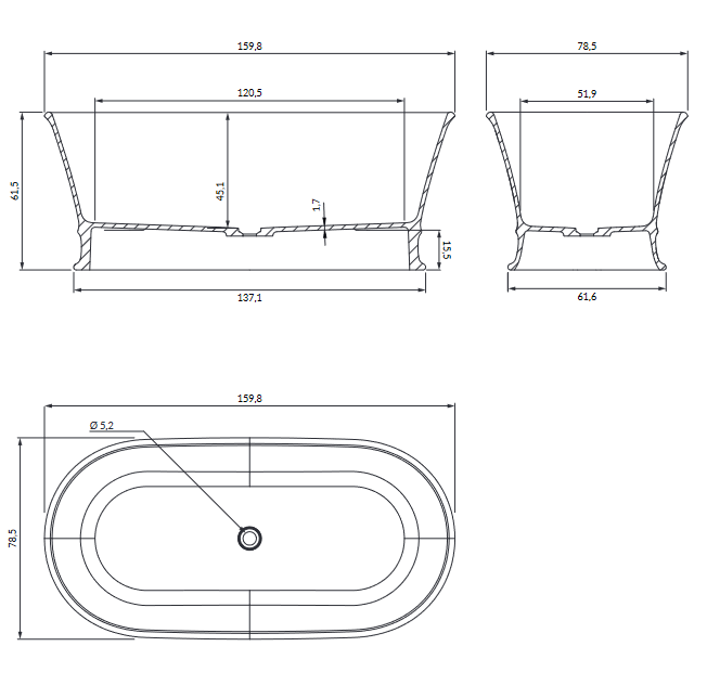 Omnires Marble+ Classica wanna wolnostojąca 160x79 lany marmur biały mat CLASSICAWWBM