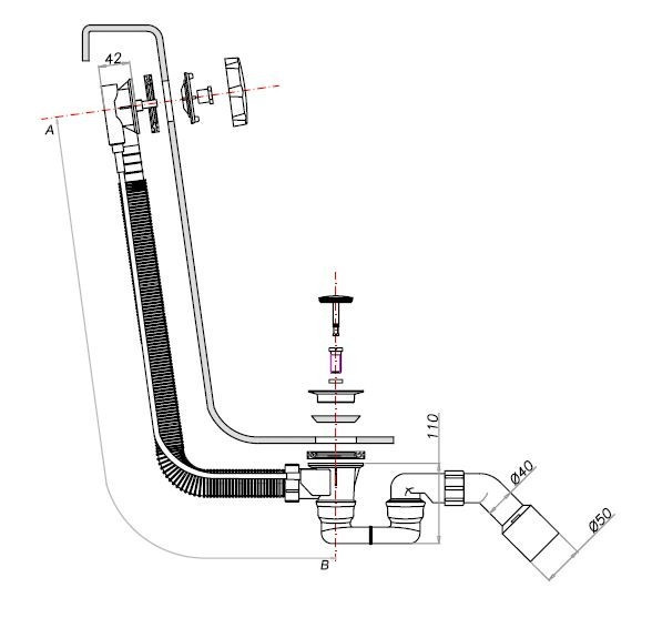 Omnires syfon wannowy korek automatyczny miedź połysk TK104-PLUS-3.76+64-SCP