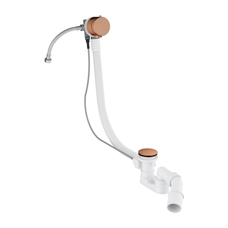 Omnires syfon wannowy z wlewem wody - napełnianie przez przelew miedź szczotkowana TK132-PLUS-3.77+64-SCPB