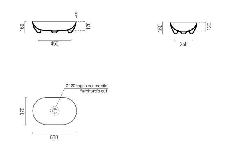 GSI Pura umywalka nablatowa 60x37 cm biały połysk extraglaze 883411