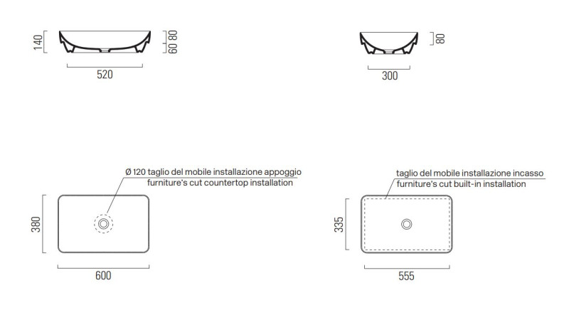 GSI Pura umywalka nablatowa/wpuszczana w blat 60x38 cm biały połysk extraglaze 883711
