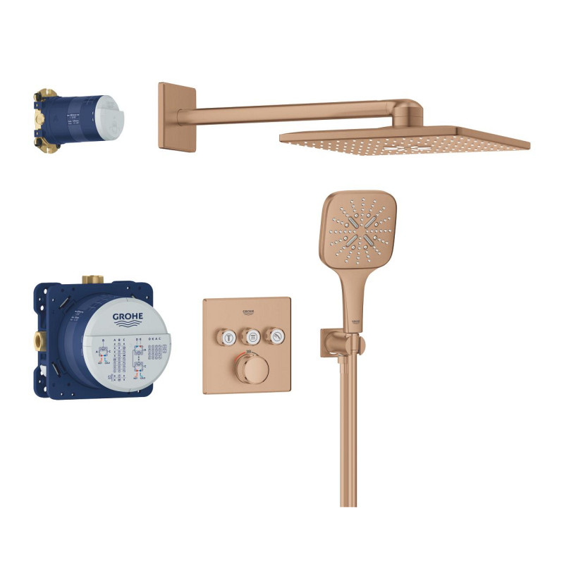 Grohe Grohtherm SmartControl termostatyczny zestaw podtynkowy z deszczownicą Rainshower SmartActive 310 Cube miedziany szczotkowany brushed warm sunset 34864DL0