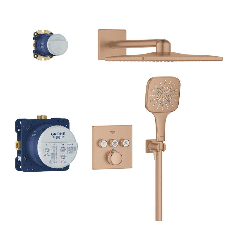 Grohe Grohtherm SmartControl termostatyczny zestaw podtynkowy z deszczownicą Rainshower SmartActive 310 Cube miedziany szczotkowany brushed warm sunset 34864DL0