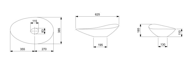 Roca Ohtake umywalka stawiana na blat asymetryczna 62,5x38,5 biały połysk Supraglaze A327A1PS00