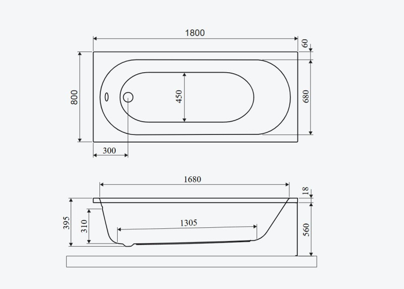 Excellent Oceana Slim Mono wanna prostokątna 180x80 z nogami WAEX.OCM.180.80WHS