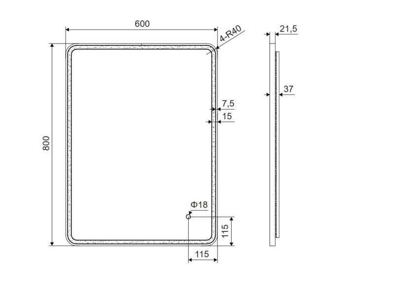 Excellent Corido lustro prostokątne LED w ramie aluminiowej 80x60 cm miedź szczotkowana DOEX.CO080.060.CB