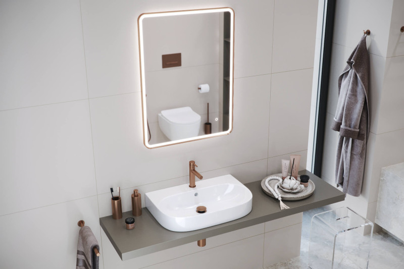 Excellent Corido lustro prostokątne LED w ramie aluminiowej 80x60 cm miedź szczotkowana DOEX.CO080.060.CB