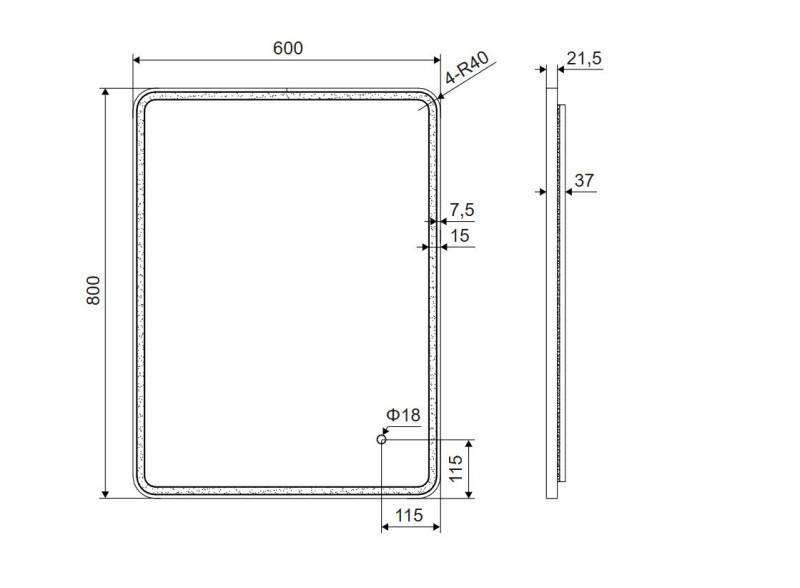 Excellent Corido lustro prostokątne LED w ramie aluminiowej 80x60 cm złoty szczotkowany DOEX.CO080.060.GB