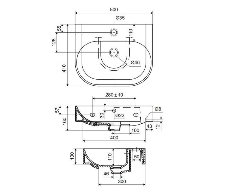 Excellent Oceana umywalka wisząca 50x41 cm owalna biały połysk CEEX.6719.500.WH