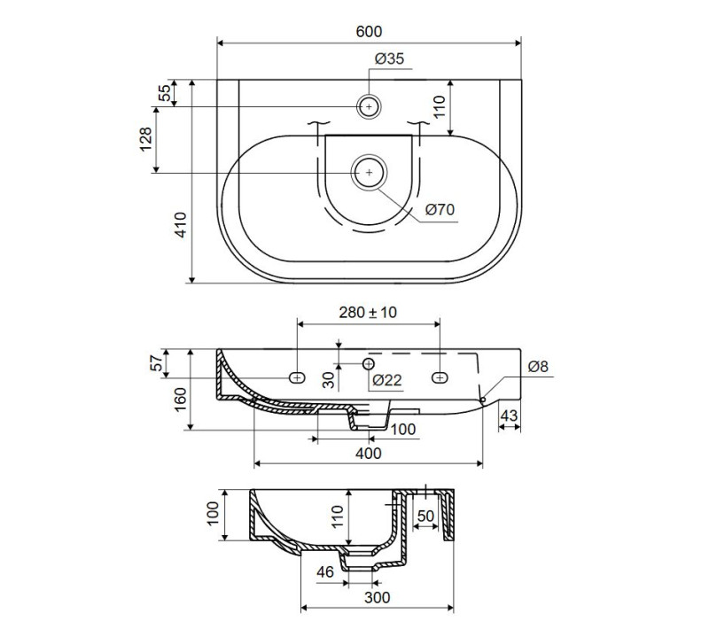 Excellent Oceana umywalka wisząca 60x41 cm owalna biały połysk CEEX.6719.600.WH