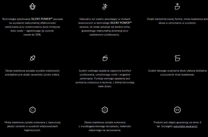 Omnires Ottawa Comfor SILENT POWER™ muszla wisząca 54cm bezkołnierzowa + deska wolnoopadająca OTTAWACSPMWBP