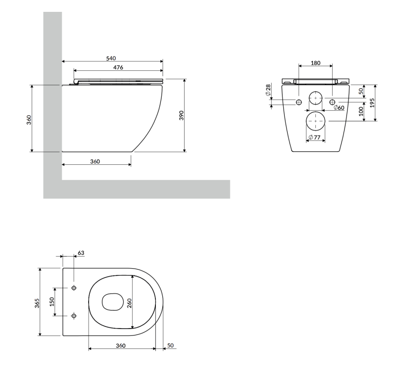 Omnires Ottawa Comfor SILENT POWER™ muszla wisząca 54cm bezkołnierzowa + deska wolnoopadająca OTTAWACSPMWBP