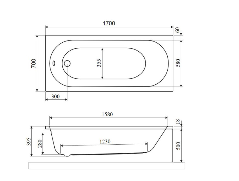 Excellent Oceana Slim Mono wanna prostokątna 170x70 z nogami biały połysk WAEX.OCM.170.70WHS