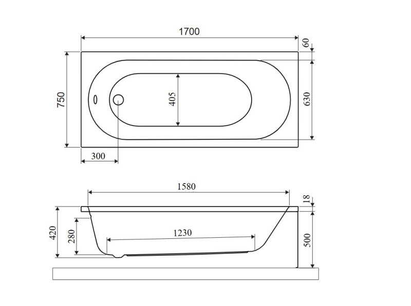 Excellent Oceana Slim Mono wanna prostokątna 170x75 z nogami biały połysk WAEX.OCM.170.75WHS