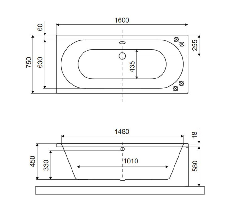Excellent Oceana Slim wanna prostokątna 160x75 z nogami szary mat WAEX.OCE16GRMS