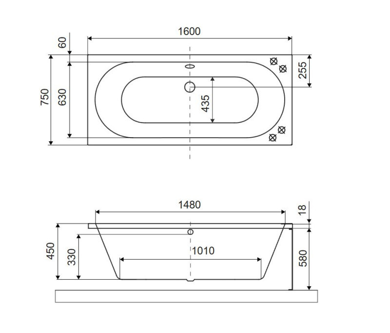 Excellent Oceana Slim wanna prostokątna 170x75 z nogami szary mat WAEX.OCE17GRMS