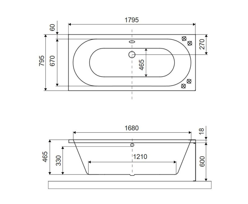 Excellent Oceana Slim wanna prostokątna 180x80 z nogami szary mat WAEX.OCE18GRMS