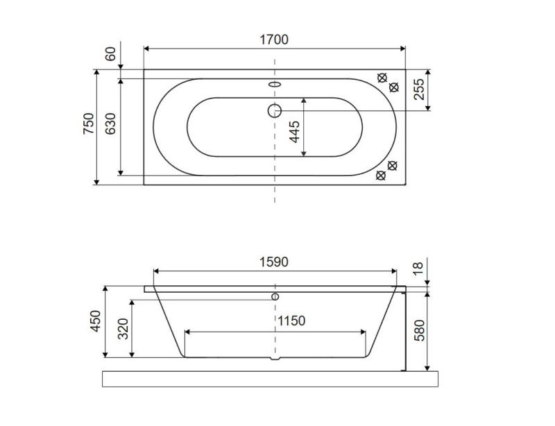 Excellent Oceana Slim wanna prostokątna 170x75 z nogami antracyt mat WAEX.OCE17ANMS