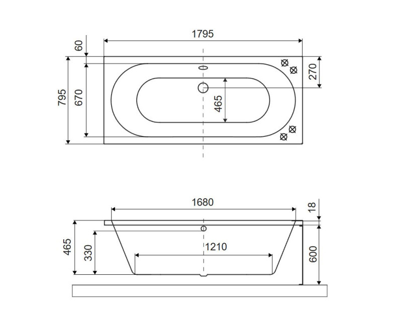 Excellent Oceana Slim wanna prostokątna 180x80 z nogami antracyt mat WAEX.OCE18BLMS