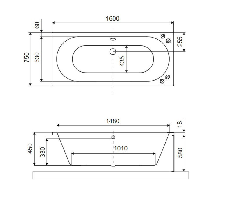 Excellent Oceana Slim wanna prostokątna 160x75 z nogami biały mat WAEX.OCE16WHMS
