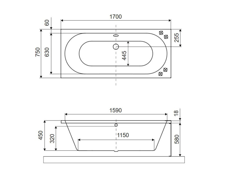 Excellent Oceana Slim wanna prostokątna 170x75 z nogami biały mat WAEX.OCE17WHMS
