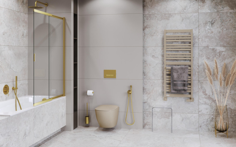 Excellent liner parawan wannowy 2-cześciowy rozsuwany L/P 63-110cm złoty szczotkowany KAEX.2950.1100.LP