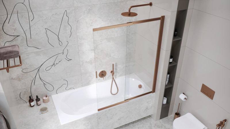 Excellent liner parawan wannowy 2-cześciowy rozsuwany L/P 63-110cm miedź szczotkowana KAEX.2960.1100.LP