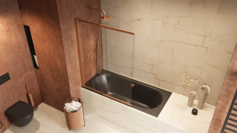 Excellent liner parawan wannowy 2-cześciowy rozsuwany L/P 63-110cm miedź szczotkowana KAEX.2960.1100.LP