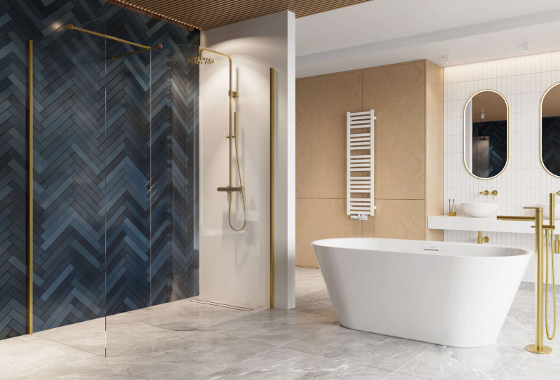 Excellent Vidoq kabina Walk-In ścianka gięta 93 cm złoty szczotkowany przeźroczyste Clean Control KAEX.1507.930.LP.GB