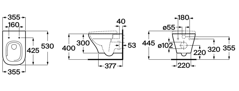 Roca Optica Rimless® Vortex muszla WC wisząca 53x35,5 cm biały połysk A346V13000